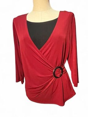 Element Women's Red Faux-Wrap Top with Black Accent Ring